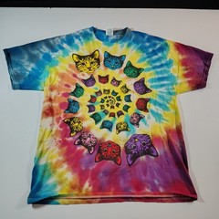 Vtg Tie Dye Spiral Cats Rainbow Graphic T Shirt Size XL Psychedelic