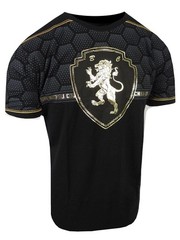 Mens T-Shirt Italian Print Shiny Gold Lion Chest Bucheli Logo Slim Fit Crew Neck
