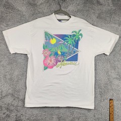 Vintage Hawaii Shirt Mens XL White Tropical Sunset Graphic 90s Floral Sailboat