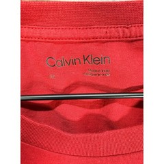 Calvin Klein Mens Red Vertical Logo Graphic Crewneck Cotton T-Shirt Size Large