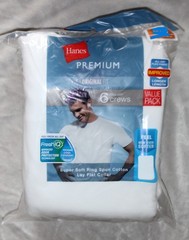 Hanes Premium Original Fit Crewneck T-shirts WHITE M Fresh IQ LAY FLAT 6pk