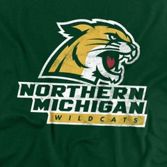 Northern Michigan University Adult T-Shirt Wildcats Logo, Hunter Green, S-3XL