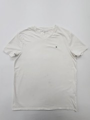 Tommy Hilfiger Men’s T-Shirt White Logo V-Neck Stretch Size M Excellent