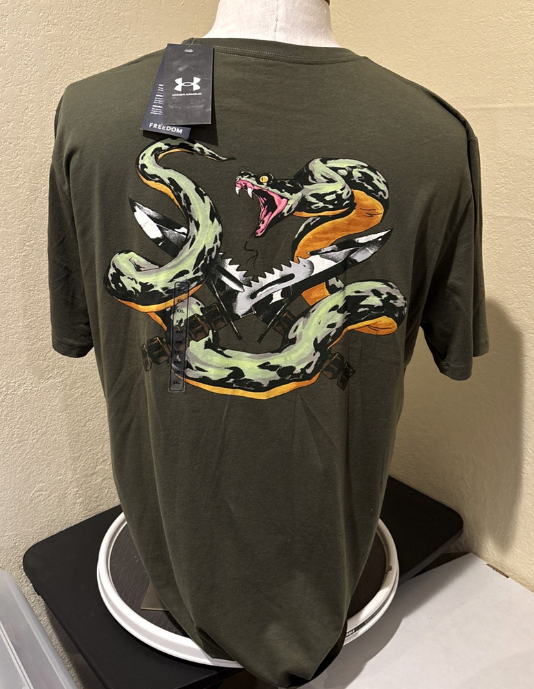 Under Armour 1389920 UA Men’s Freedom Snake Knife Cotton OD Green T-Shirt Sz XXL