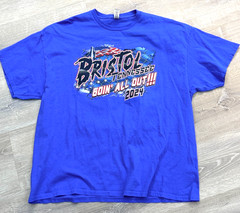 Gildan 2XXL T-Shirt Bristol Tennessee NASCAR T-Shirt Used Blue Shirt Double Side