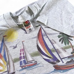 Vtg 90s Myrtle Beach Art T-Shirt Mosaic Sailboat Lighthouse Single Stitch USA L
