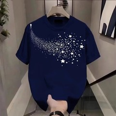 Men’s Fashion Star Print Short Sleeve T-Shirt Casual Loose Fit Summer Tee Top