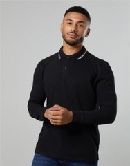 Mens Long Sleeve Polo Shirt Plain Tipped Collar Casual Cotton Tops AWDis