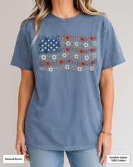 Floral American Flag Comfort Colors Shirt