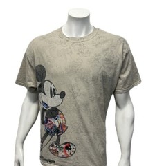 Disney Parks Tan Multi Color Mickey Mouse Graphic Adult T-Shirt Tee Size XL