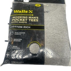 Walls Short Sleeve Working Man’s Pocket Tees MEDIUM Gray 2 Pack New In Package