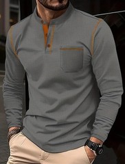 Mens Long Sleeved High-Grade T-shirts Standing Collar Formal Occasions Shirt Top