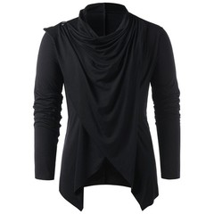 Men’s Casual Asymmetrical Cardigan Top Long Sleeve Open Front Shawl Collar Grey