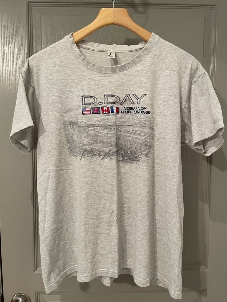 Vintage D-Day Normandy Allied Landings Embroidered Gray Shirt Mens Large Y2K WW2