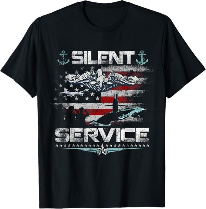 U.S Submarines Silent Service Flag Patriotic Veterans Day T-Shirt Size S-4XL