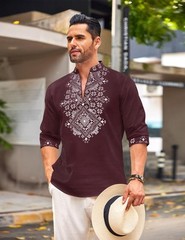 Men’s Casual Henley Shirt Mid Sleeve Shirt Summer Zipper T-Shirt (Dark Red,M)