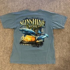 Reel Legends Mens Sunshine Skyway Fishing Shark Graphic T-Shirt Blue Medium