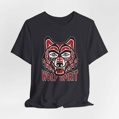 Wolf Spirit T-Shirt | Red & Black Indigenous Formline Wolf Head Tee Shirt