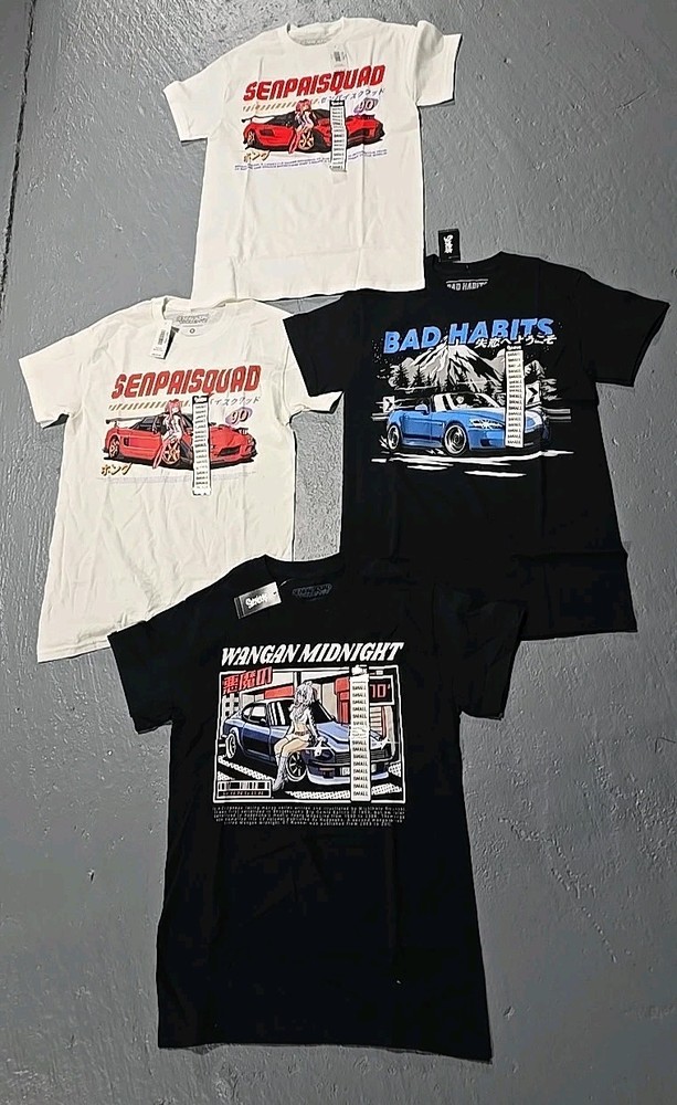 Senpai Squad & Bad Habits Anime Racing Graphic T-Shirt 4pc Sz Small (S1C)