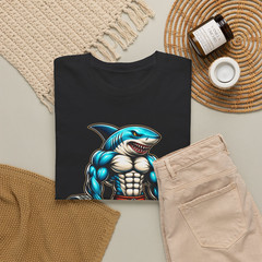 Muscular Shark Weightlifting Bodybuilder Gym Fitness T-Shirt