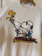 Vintage 90s Peanuts Snoopy & Woodstock Exercising Treadmill T-Shirt Large Read