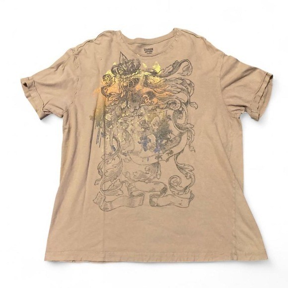 Cremieux tan y2k style tee fleur crest vtg inside out seam L/22.5