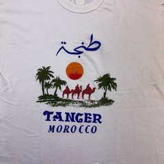 Vintage Tanger Morocco Shirt Mens XL White Camels Short Sleeve Distressed