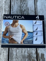 Nautica ~ Men’s 4-Pack Tanks Tops Cotton Blend White Undershirts ~ M (38-40)