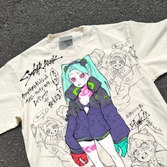 Cyberpunk Edgerunners Rebecca Distressed White Heavy Cotton T-Shirt 330gsm