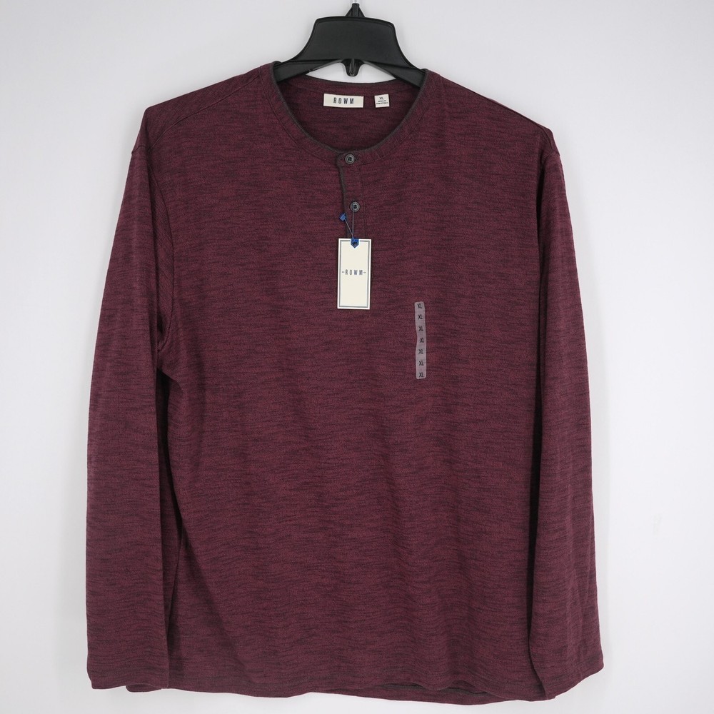 Dillard’s Rowm Men’s Long-Sleeve Henley Shirt XL Wine Purple Heather NWT