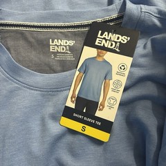 Lands’ End Men’s Short Sleeve Tee, Color Blue, Size Small, Classic Fit, Stretch