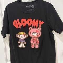 Gloomy Bear Graphic T-Shirt Black Anime Horror Tee Size L
