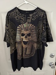 Vintage Liquid Blue Shirt Egyptian Skull Pharaoh Graphic Tee Black Mens Size XXL