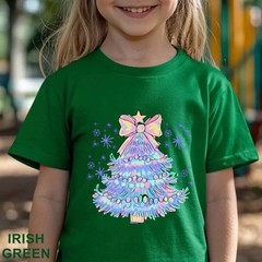 Pastel Holographic Christmas Tree Shirt, Coquette Christmas Tree Shirt, 203704