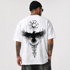 Viking Raven T-Shirt Norse Mythology Odin Symbol Graphic Mens Black Tee