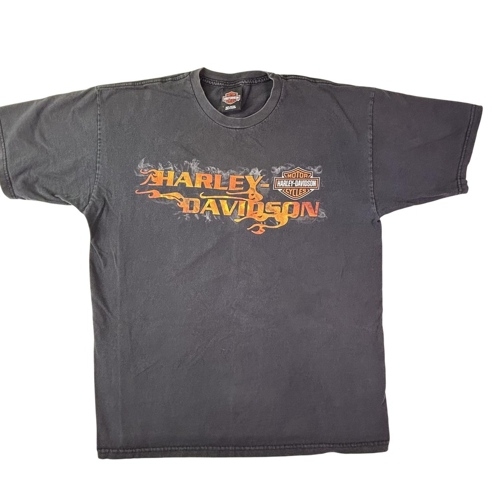 Harley-Davidson Shirt Mens Large Black Orlando Flames Graphic Motorcycle Florida