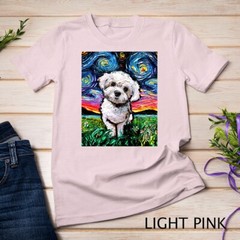 Maltipoo Starry Night White Maltese Poodle Dog Art by Aja T-Shirt Unisex T-shirt
