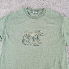Fairbanks Alaska Shirt Mens Medium Green Graphic Crew Neck Short Sleeve Stretch