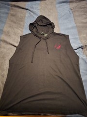 $62…True Religion “Buddha” size XL Flocked Hooded Tank Black/Red.