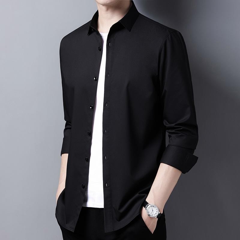 Men’s Casual Fashion Business Solid Color Long Sleeved Shirt