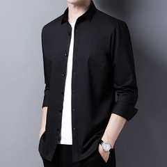 Men’s Casual Fashion Business Solid Color Long Sleeved Shirt