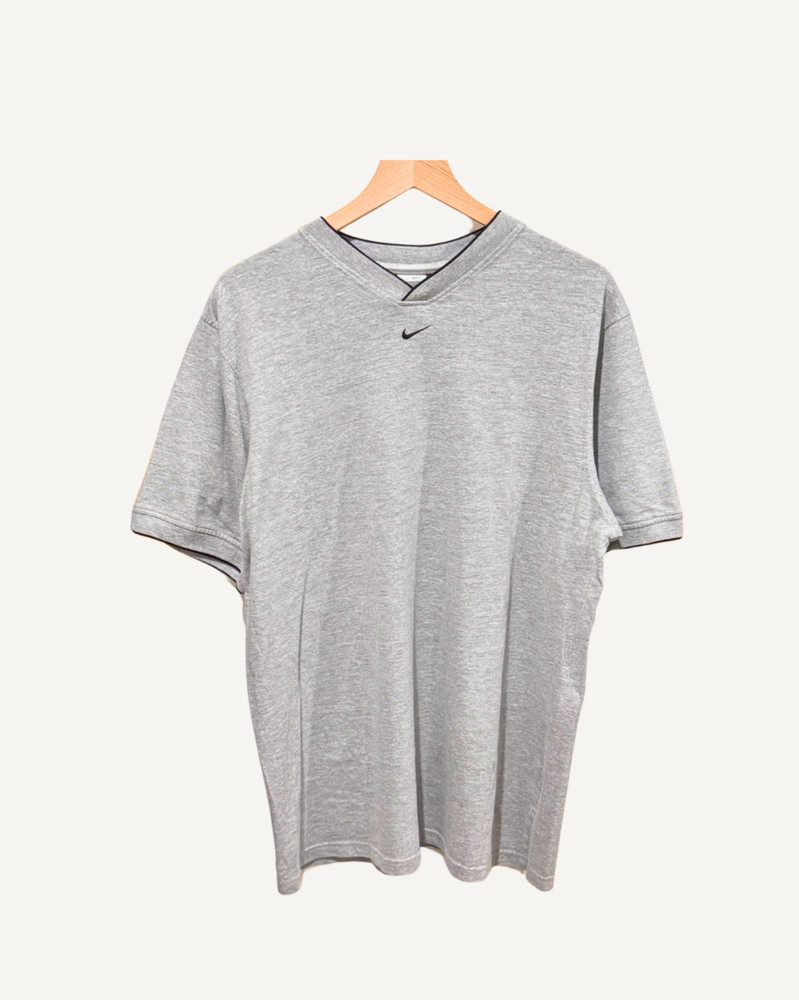 Vintage Y2K Nike Center Swoosh Crossover V-Neck T-Shirt – Heather Grey XL