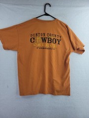Denton Texas Cowboy Church Logo Orange Distressed T-shirt Mens Large
