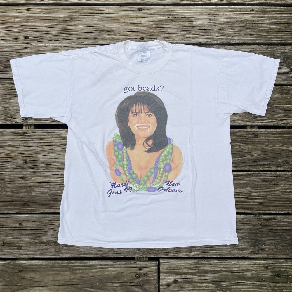 Vtg 90s Monica Lewinsky Mardi Gras T-Shirt Sz XL Political Comedy Fashion Victim