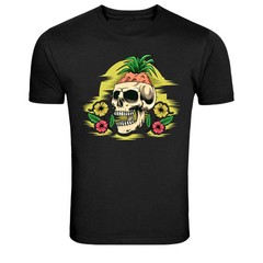 Tropical Pineapple Skull Flowers Summer Beach Graphic T-Shirt