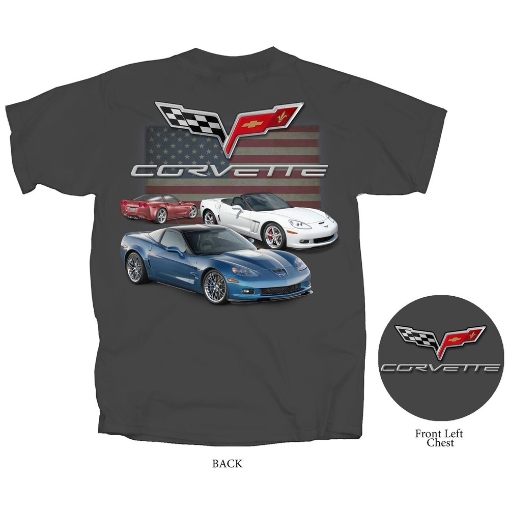 Joe Blow T’s Chevy C6 Corvette Men’s Gray T-Shirt ZR1 Z06 2005 – 2013 Flag