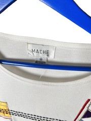 Mache Embellished Structured T-shirt Sz M White Colorful Geometric Appliqué READ