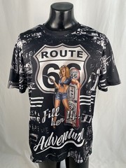 Route 66 Americana PinUp Girl Graphic Shirt Men’s XXL Polyester/Spandex Blend