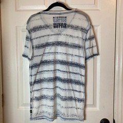 Buffalo David Bitton T-Shirt Small S Sheer Striped Ragged Edge V-Neck Tee READ