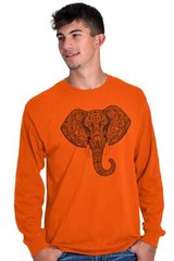 Geometric Spirit Animal Henna Elephant Head Long Sleeve Crewneck Tee Men Women